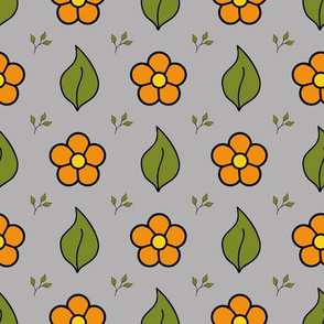 Leaves and orange flowers on grey