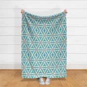 Art Deco  triangles in blues, turquoise, pink and beige