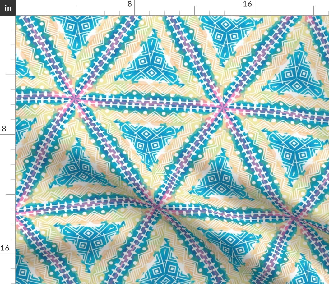 Art Deco  triangles in blues, turquoise, pink and beige