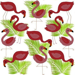 Flamingos and Palm Fronds Small Scale