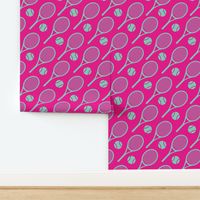 Cool tennis pattern - vivid pink - large scale tiles