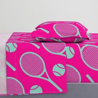 Cool tennis pattern - vivid pink - large scale tiles