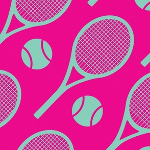 Cool tennis pattern - vivid pink - large scale tiles