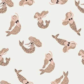 mermaid fabric - girly feminine fabric, painted mermaids - sfx1213, almond