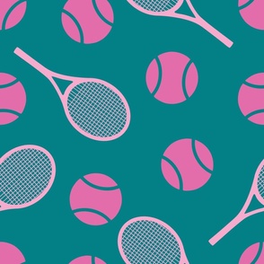 Tennis: pink rackets on minty background - large scale tiles