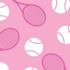 Pink tennis rackets and white tennis balls  - large size tiles