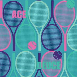 Tennis rackets on minty background - large scale tiles