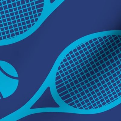 Blue tennis rackets on navy - large scale tiles