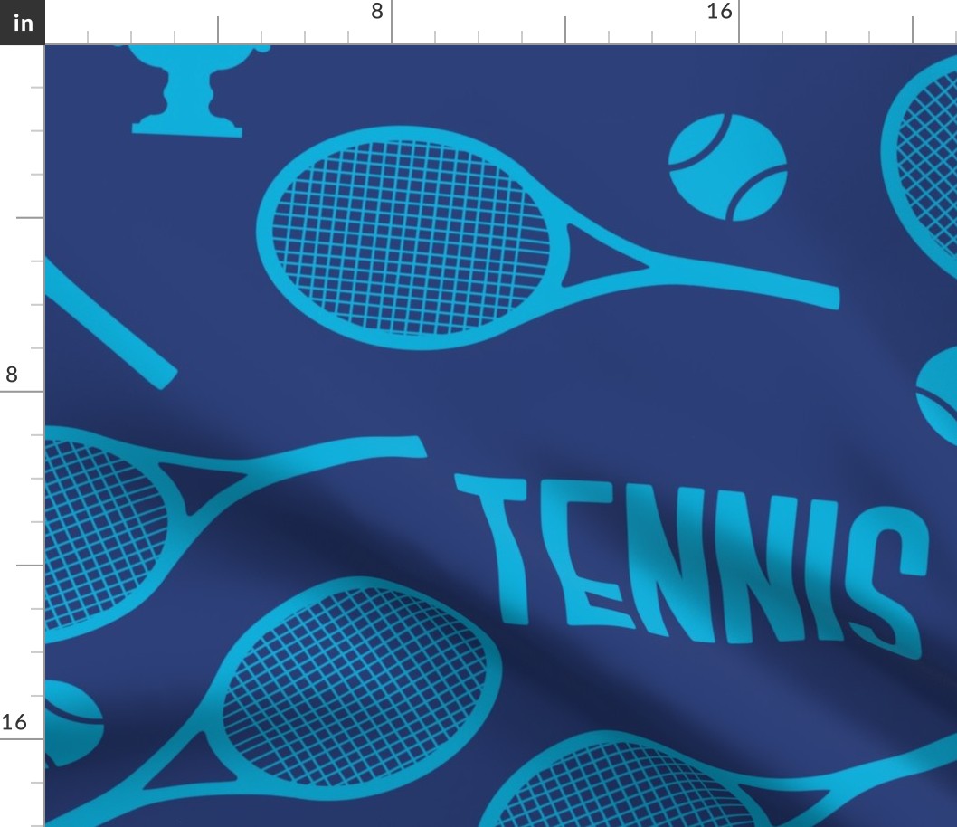 Blue tennis rackets on navy - large scale tiles
