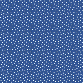 White 5 mm polka dots on blue ground 