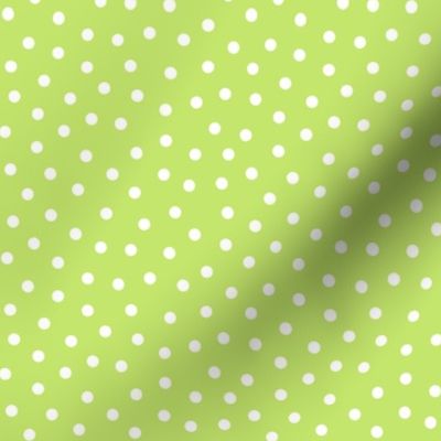 White 5 mm polka dots on bright green ground