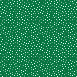 White 5 mm polka dots on green ground 