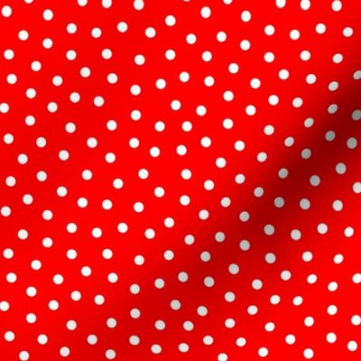 White 5 mm polka dots on tomato red ground
