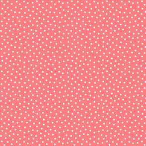 White 5 mm polka dots on coral ground