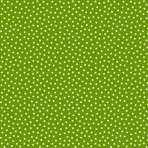 White 5 mm polka dots on grass green ground