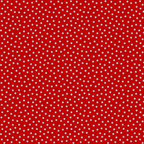 White 5 mm polka dots on red ground