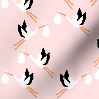 Cute Stork Print on Pink Background