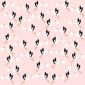 Cute Stork Print on Pink Background
