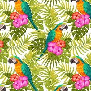 Tropical with parrots - green orange