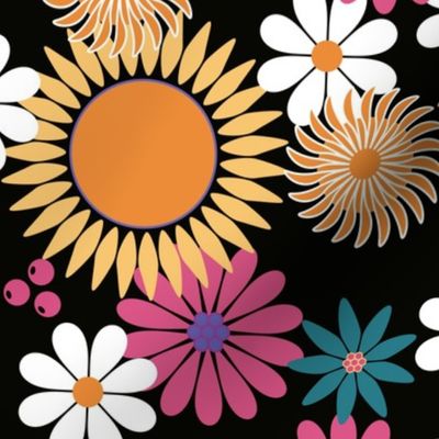 Flower Power / Sweet Tangerine / Hippie / 60s 70s / Black Pink Orange / Large