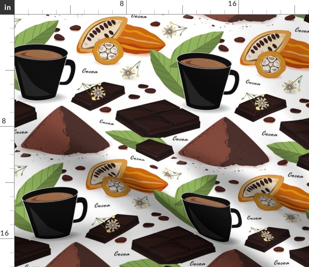 Cocoa beans and leaves