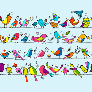   Cute birds family Pattern. Childish Style