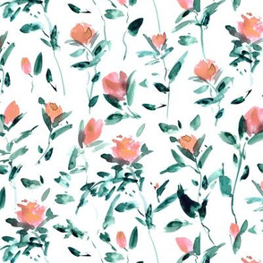 Rose garden impression - watercolor rose pattern - flowers with leaves - flourish florals