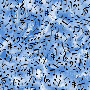 Musical notes on distressed summer sky blue