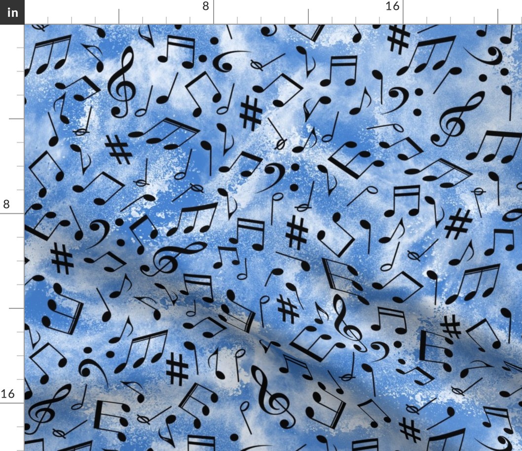 Musical notes on distressed summer sky blue