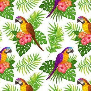 Tropical with parrots - green purple