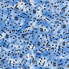 Musical notes on distressed summer sky blue small scale
