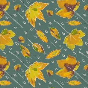 Autumn leaves, raindrops
