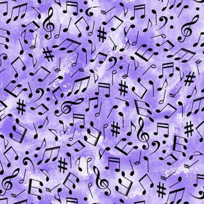 Musical notes on distressed unicorn dreams purple small scale
