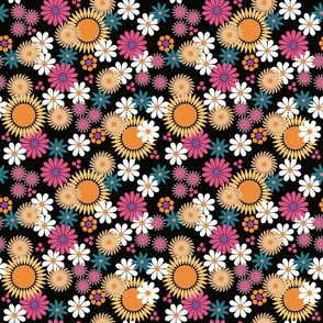 Flower Power / Sweet Tangerine / Hippie / 60s 70s / Black Pink Orange / Medium