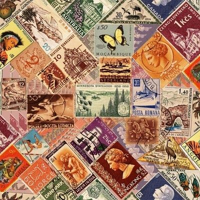 Vintage Postage Stamps Fabric, Wallpaper and Home Decor