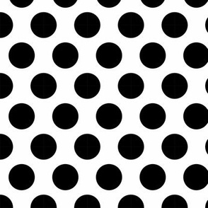 1 inch black polka dots on white