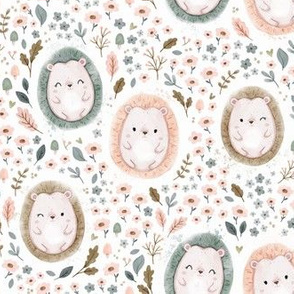 Cute Hedgehogs - SMALL - fall watercolor sage peach pink