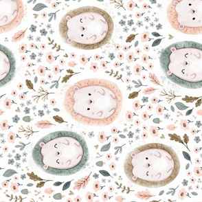 Cute Hedgehogs - ROTATED - fall watercolor sage peach pink