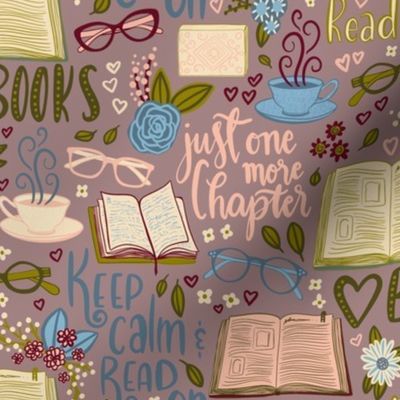 Just one more chapter - book lover  pattern on pharlap pink (medium scale)