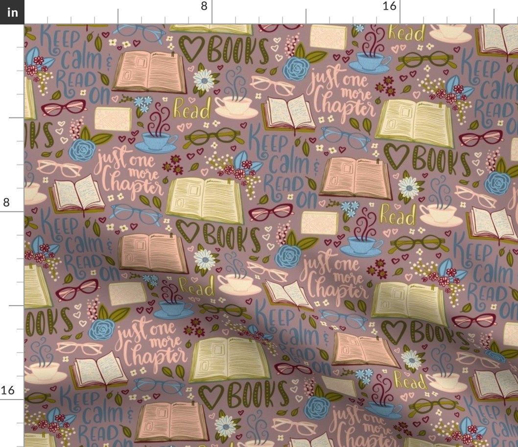 Just one more chapter - book lover  pattern on pharlap pink (medium scale)