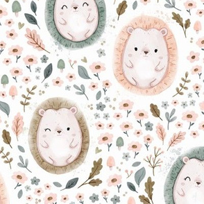 Cute Hedgehogs - BIG - fall watercolor sage peach pink