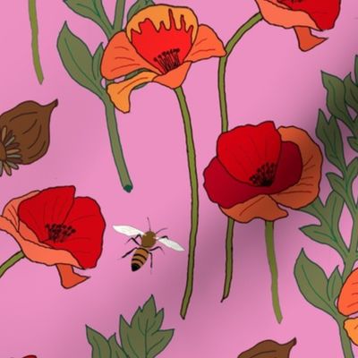 Poppy Pattern with bees