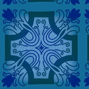 Hand-drawn Tiles blue tipical with texture background
