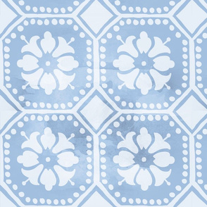 Hand-drawn Tiles white bells with blue texture background