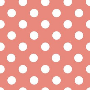 White on Burnt Coral large polka dots