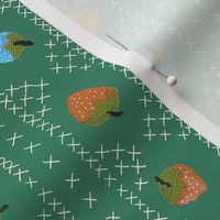 needlepoint inspired cross stitch strawberry dark green 8 in