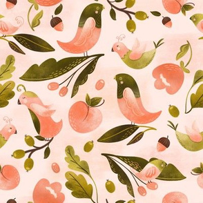 Peach and Olive Birds