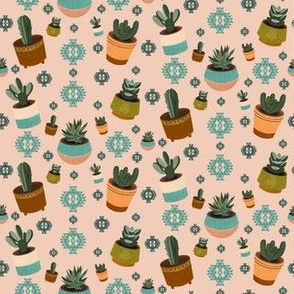 Mid Century Modern Succulents and Cacti Pattern in Blush Pink