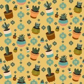 Mid Century Modern Succulents and Cacti Pattern in Yellow