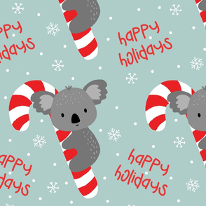 Koala and Candy Cane Happy Holidays on Blue-large scale